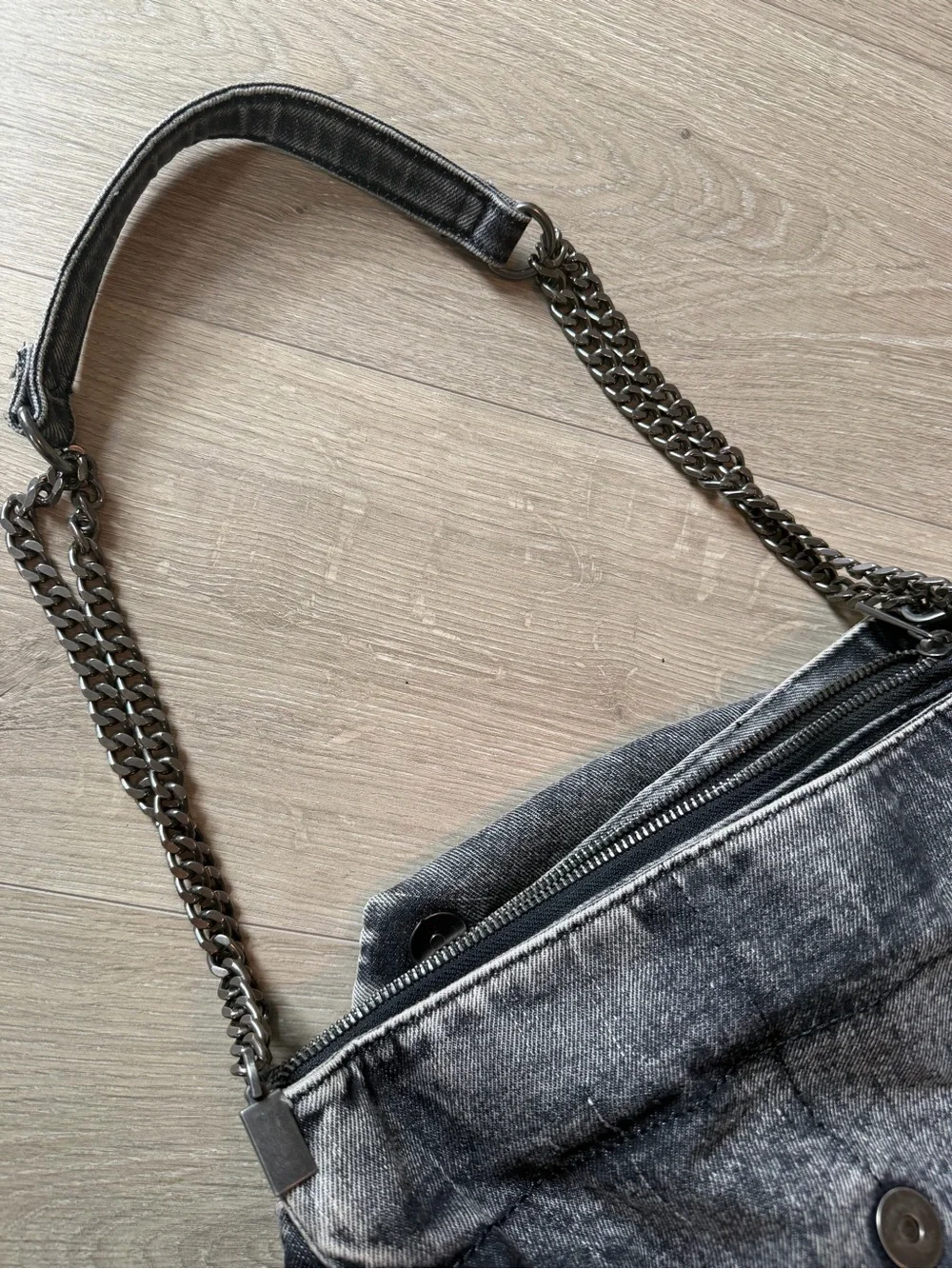 ZARA jean Black Textured Shoulder Bag with Chain Strap